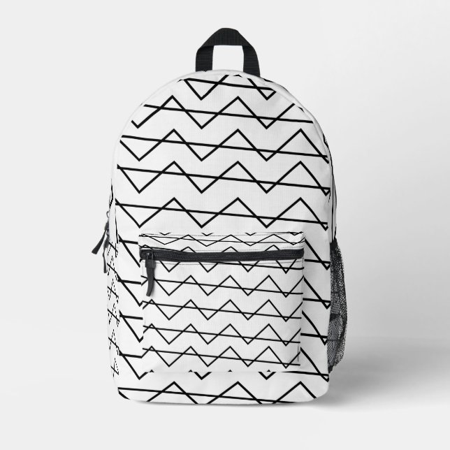 Chevron Stripe Black and White Geometric Pattern Printed Backpack (Front)