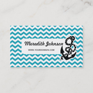 Chevron Stripe Blue Anchor Nautical Business Card