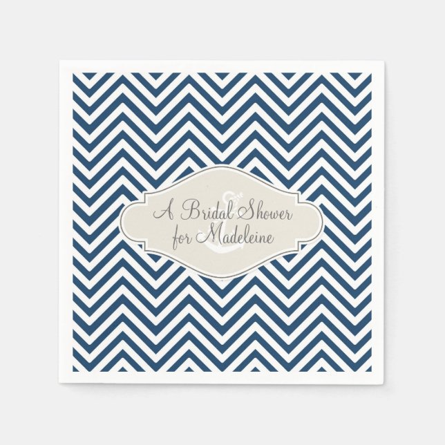 Chevron Stripe Modern Nautical Anchor Shower Decor Napkin (Front)