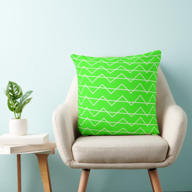 Chevron Stripe Neon Green White Geometric Pattern Cushion (Chair)