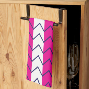 Chevron Stripe Pink and White Geometric Pattern Tea Towel