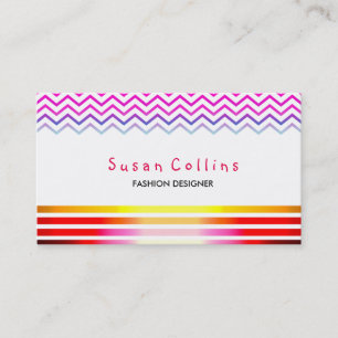Chevron Striped Clean Fashion Red Simple Business Card