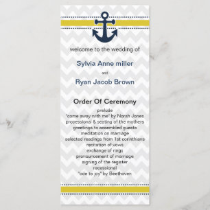 chevron stripes, anchor, nautical Wedding program Programme