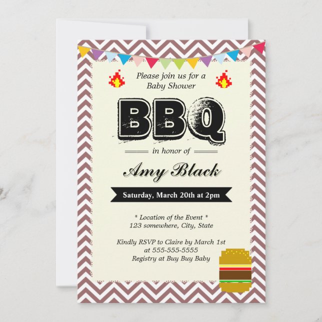 Chevron Stripes Baby Shower BBQ Party Invitations (Front)