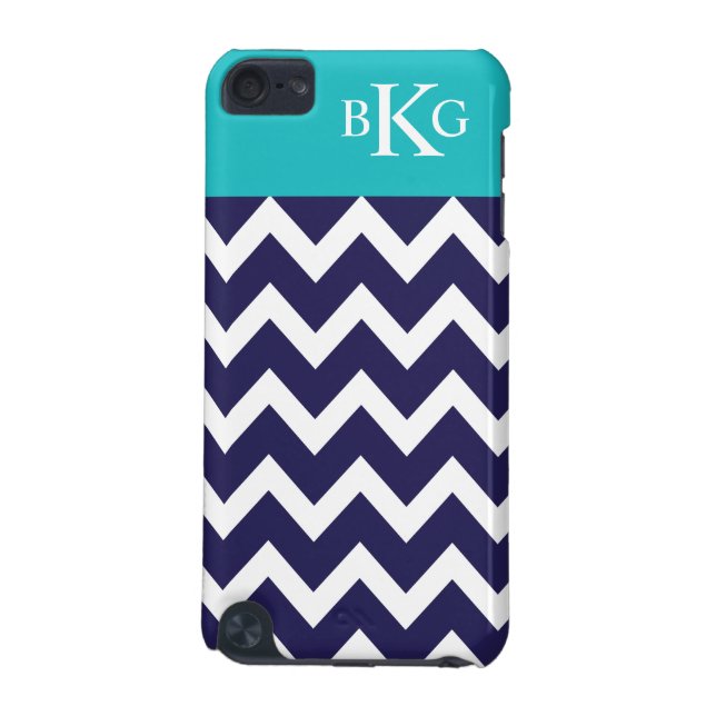 Chevron Stripes & Monogram | Navy Teal iPod Touch (5th Generation) Cover (Back)