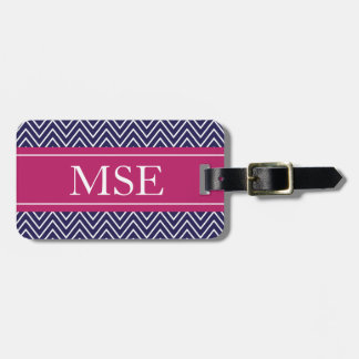 Chevron Stripes Personalised Monogram Navy Berry Luggage Tag