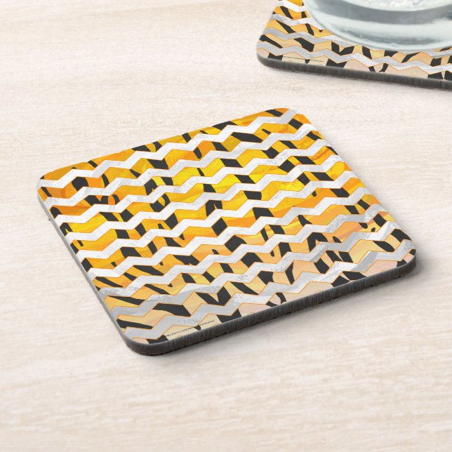 Chevron Tiger Black and Orange Print Coaster (Left Side)