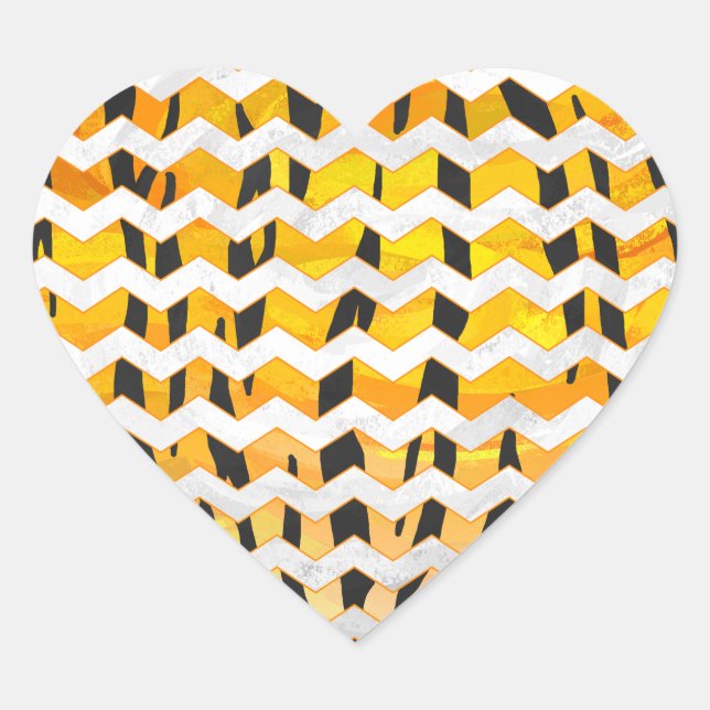 Chevron Tiger Black and Orange Print Heart Sticker (Front)