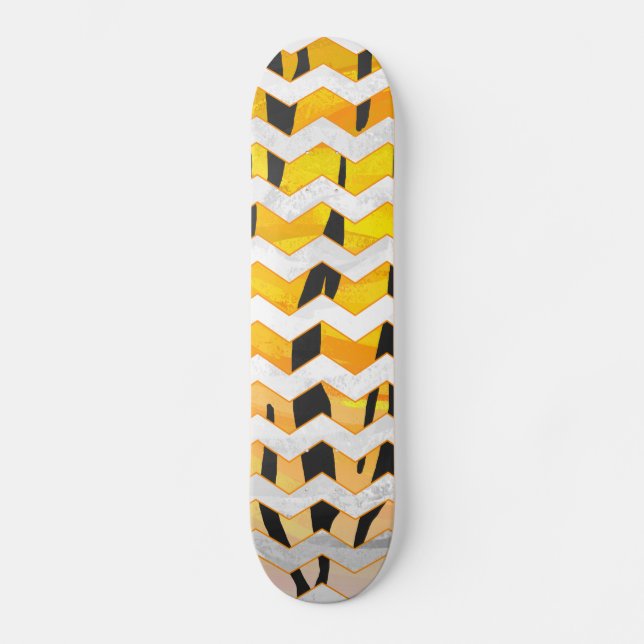 Chevron Tiger Black and Orange Print Skateboard (Front)