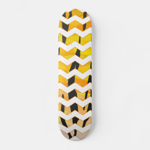 Chevron Tiger Black and Orange Print Skateboard