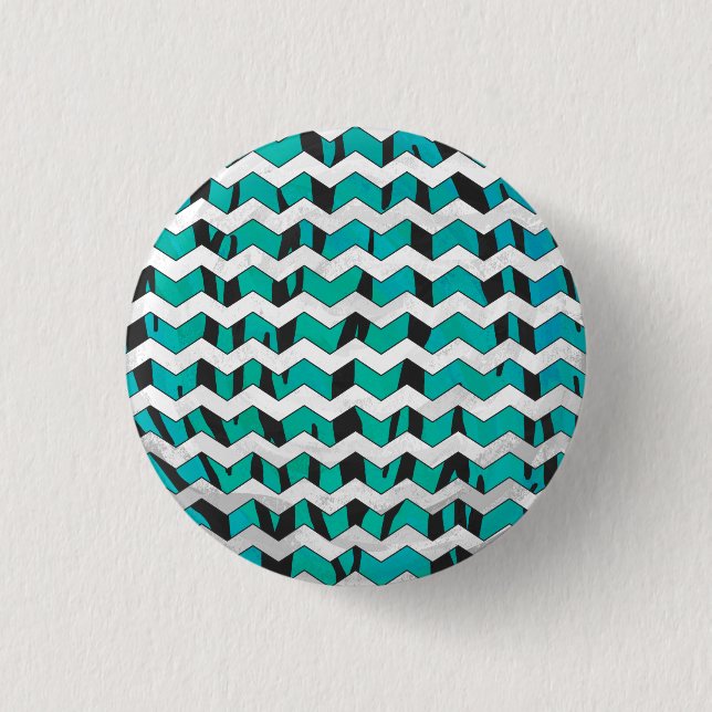 Chevron Tiger Black and Teal Print 3 Cm Round Badge (Front)