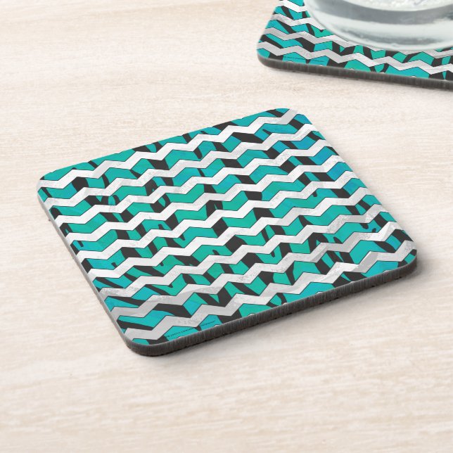 Chevron Tiger Black and Teal Print Coaster (Left Side)