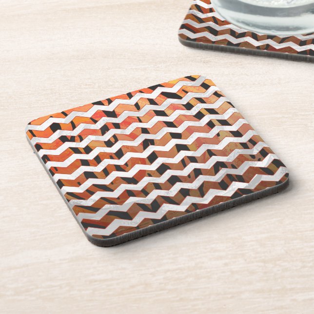 Chevron Tiger Hot orange and Black Print Coaster (Left Side)