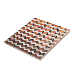 Chevron Tiger Hot orange and Black Print Tile