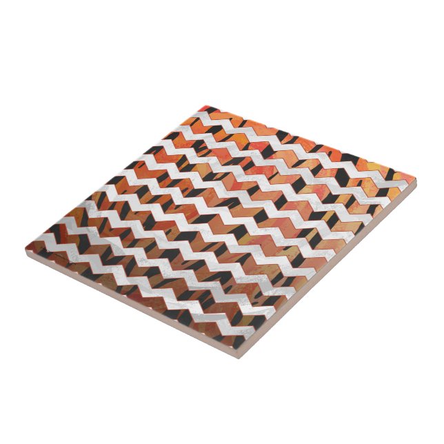 Chevron Tiger Hot orange and Black Print Tile (Side)