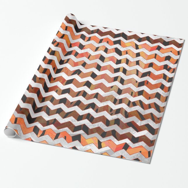 Chevron Tiger Hot orange and Black Print Wrapping Paper (Unrolled)