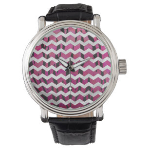 Chevron Tiger Hot Pink and Black Print Watch