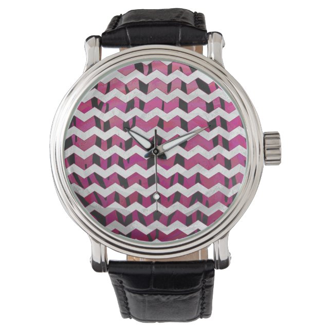Chevron Tiger Hot Pink and Black Print Watch (Front)