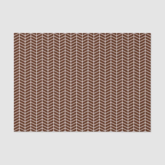 Chevron Tissue Paper - White on Brown (Front)