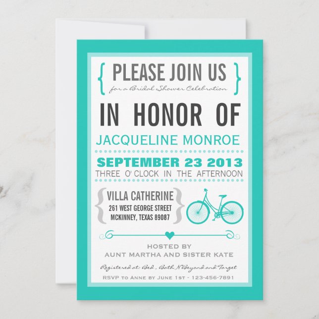 Chevron Trendy Bicycle Bridal Shower Invitation (Front)