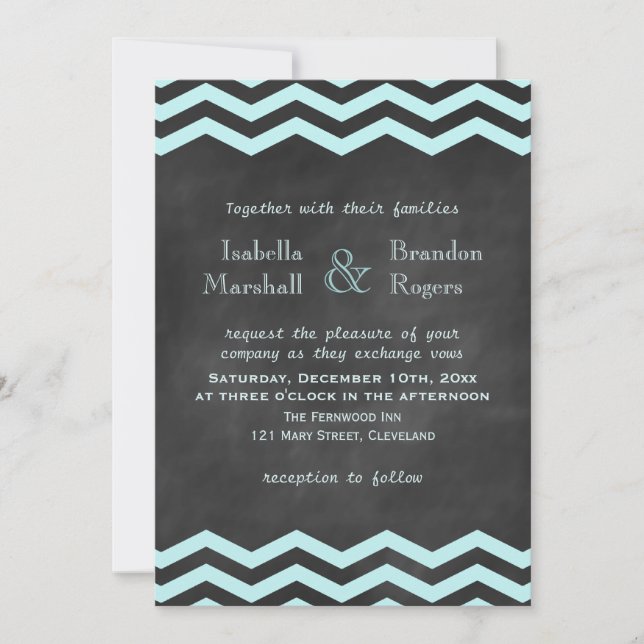 Chevron Turquoise Chalkboard Wedding Invitation (Front)