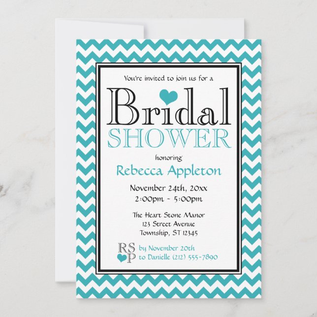 Chevron Turquoise & White Bridal Shower Invitation (Front)