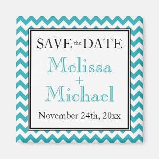 Chevron Turquoise & White Save the Date magnet