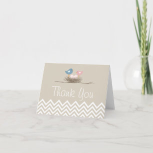 Chevron Twin Girls Bird's Nest Thank You Card