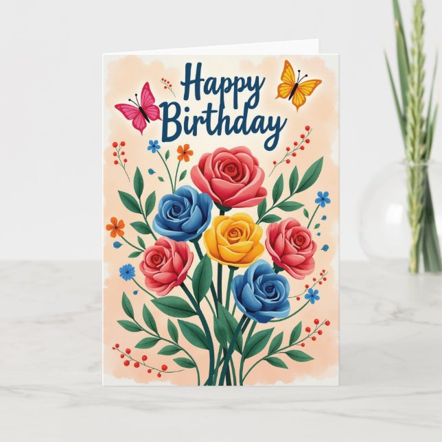 Chevron Vibrant Flowers Card (Front)