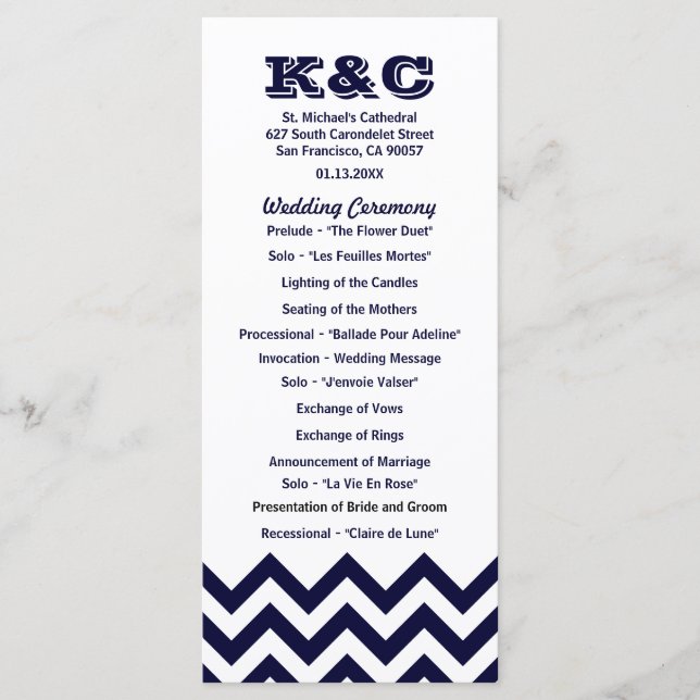 Chevron Wedding Programs Programme (Front)