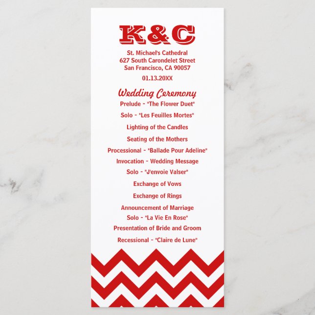 Chevron Wedding Programs Programme (Front)