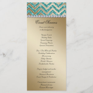 Chevron Wedding Rack Cards Sparkle Teal Gold