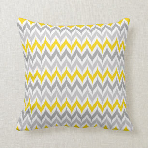 Chevron Wing Stripe Pattern Yellow and Grey Cushion