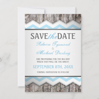 Chevron & Wood Rustic Save the Date Announcements