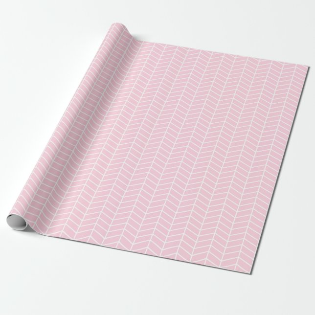 Chevron Wrapping Paper - White on Light Pink (Unrolled)