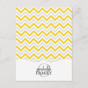 Chevron Yellow and Modern Family Personalised Postcard