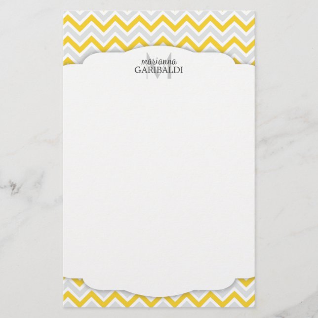 Chevron Yellow and Modern Personalised Stationery (Front)