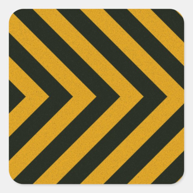 Chevron Yellow Black Hazard Stripes Square Sticker (Front)