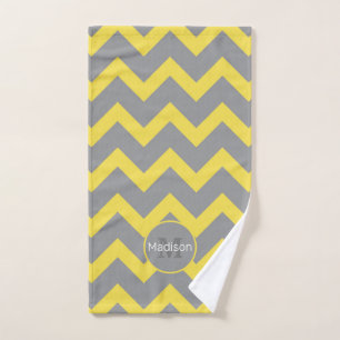 Chevron yellow grey pattern lines stripes Monogram Bath Towel Set