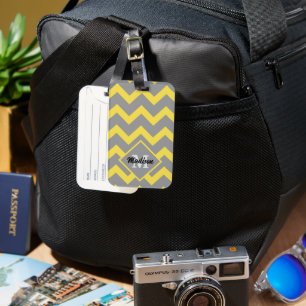 Chevron yellow grey pattern lines stripes Monogram Luggage Tag