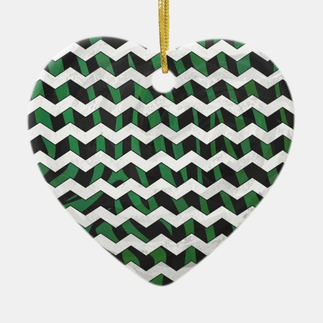 Chevron Zebra Black and Green Print Ceramic Tree Decoration (Front)