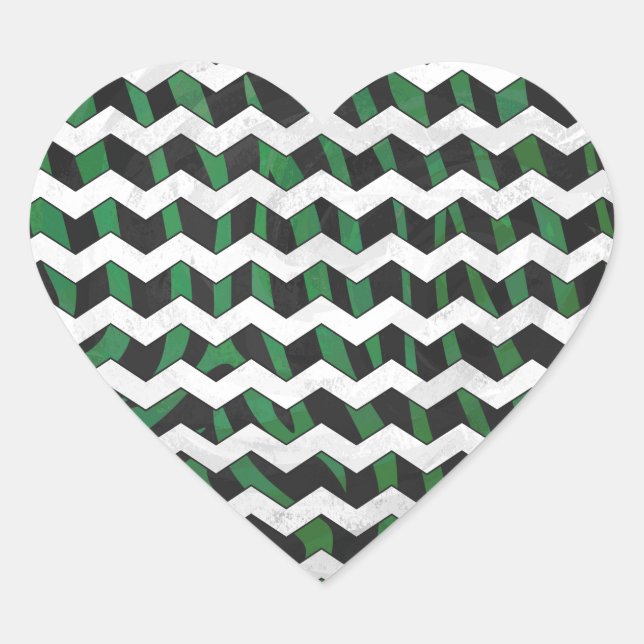Chevron Zebra Black and Green Print Heart Sticker (Front)