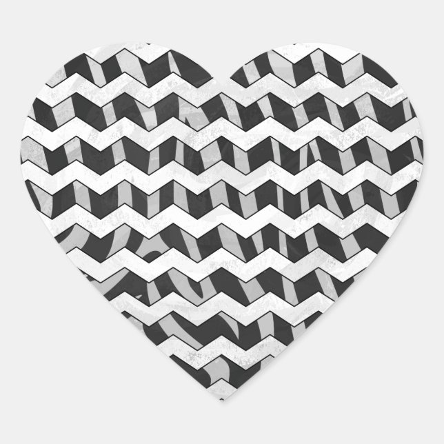 Chevron Zebra Black and Grey Heart Sticker (Front)