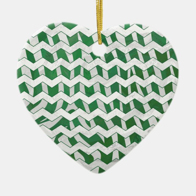 Chevron Zebra Green and White Print Ceramic Tree Decoration (Front)