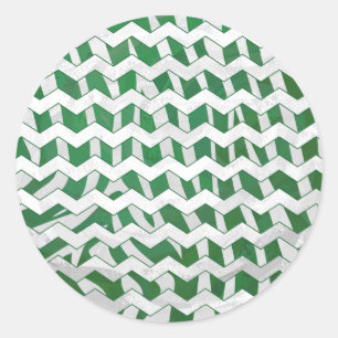 Chevron Zebra Green and White Print Classic Round Sticker