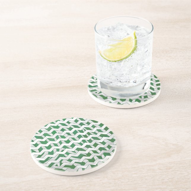 Chevron Zebra Green and White Print Coaster (Side)