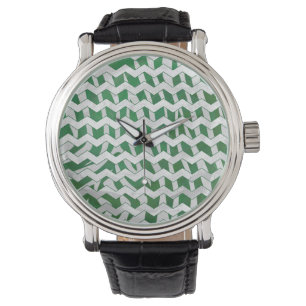 Chevron Zebra Green and White Print Watch
