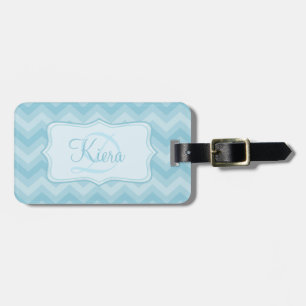 Chevron zig zag blue named luggage tag