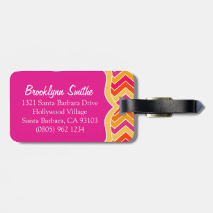 Chevron zig zag bright pink named luggage tag
