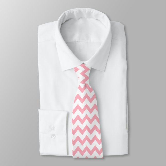 Chevron Zig Zag Pattern Chic Pink White Scandi   Tie (Tied)